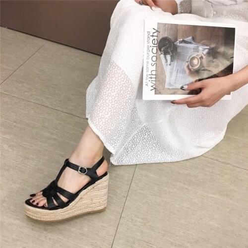 Gladiator Wedges Sandals for Women Summer Shoes Sexy High Heels Platform Wedge Leather Sandal Women Black Shoes High Quality