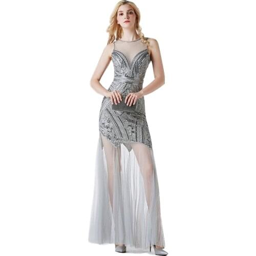 Sexy Bodycon Evening Maxi Dresses Plus Size Dresses Woman Party Night Clothes 5 Color Art Deco Floor-Length Embellished