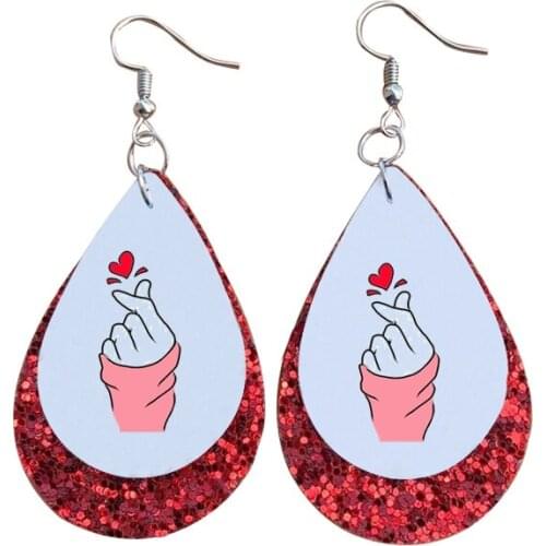 PU Leather Earrings Valentines Day Layered Glitter Sweetheart Earrings Valentine Gifts