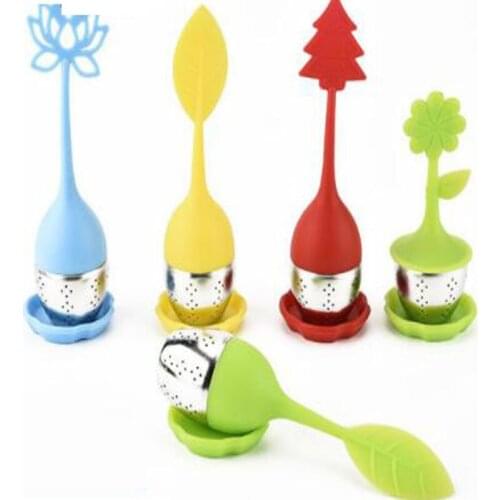 Silicone Tea Infuser Reusable Tea Strainer Sweet Leaf with Drop Tray Novelty Tea Ball Herbal Spice Filter Tea Tool