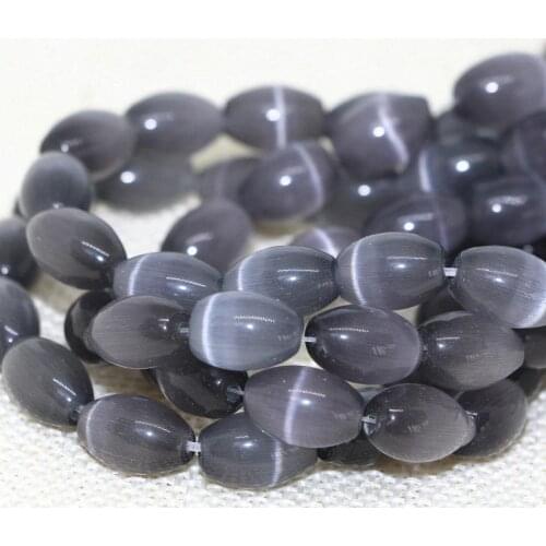 High grade dark gray opal rice barrel beads cats eyes stone crystal 8*12mm fashion wholesale price charms jewelry 14inch B1559