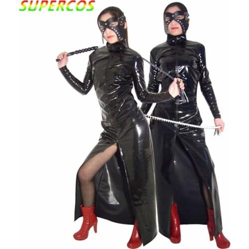 High Quality Halloween Carnival Party Shiny Black Front Zip PVC Catsuit Zentai Suit