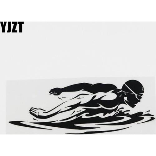 YJZT 17.2CMX6.5CM Swimmer Butterfly Stroke Sport Swim Vinyl Car Sticker Black/Silver 8A-0293