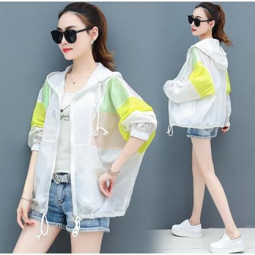 2020 Summer Sunscreen Clothing Womens Color Matching Bat Long-sleeved Breathable Sun Protection Jacket Large Size Loose Tops 15