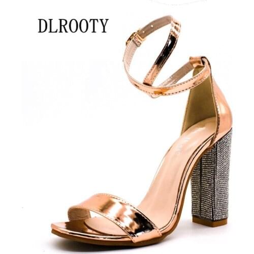 Woman Sandals Shoes 2019 Summer Style Pumps High Heels Peep Toe Buckle Strap Fashion Crystal Solid Comfortable Plus Size 34-43
