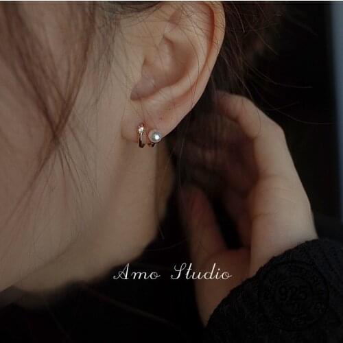 Silver S925 Pearl Stud Earring For Women Zircon Irregular Hoop Champagne Color Luxury Elegant Summer Career Female Party Jewelry