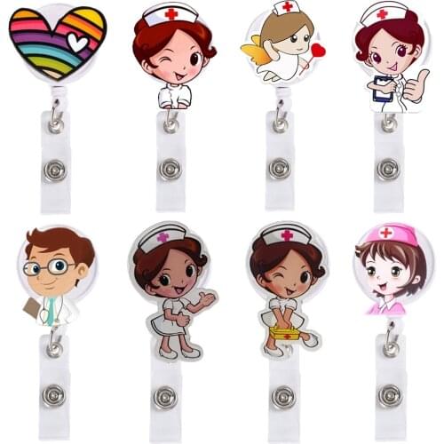 10pcs/lot Unisex Women Mens fashion cartoon nurse doctor hospital Retractable Badge Reel Brooches Office Card Holders Keychains