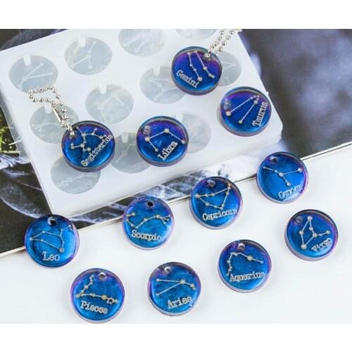 12 Constellations Round Discs Pendant Mold DIY Jewelry Crafts Decoration Making Silicone Mould Clear Epoxy Resin Casting Molds