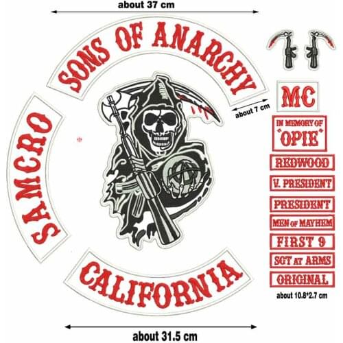2015 Original Son Of Jacket Back Embroidered Anarchy Biker Rider Patch BACKING Embroidered biker Patches Badge 14 PCS/LOT