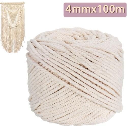 4mm*100m Natural Beige Macrame Cotton Rope Durable Twisted Cord DIY Home Textile Craf For Clothes Hat Curtain 3