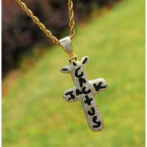 BWAVKE Hip Hop Cactus Jack CZ Cross Iced Out Cubic Zirconia Silver Color Necklaces & Pendants For Men Jewelry