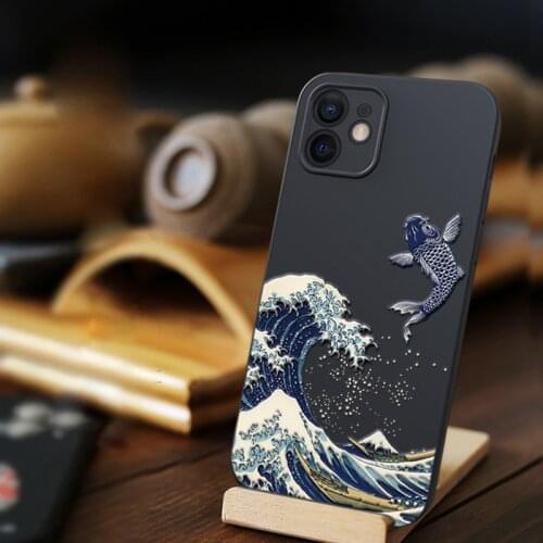 Phone Cases For iPhone 7 8 6 Plus X S XR Case Funda iPhone 12 11 Pro Max Coque 3D Emboss Big Sea Wave Protective Soft Back Cover