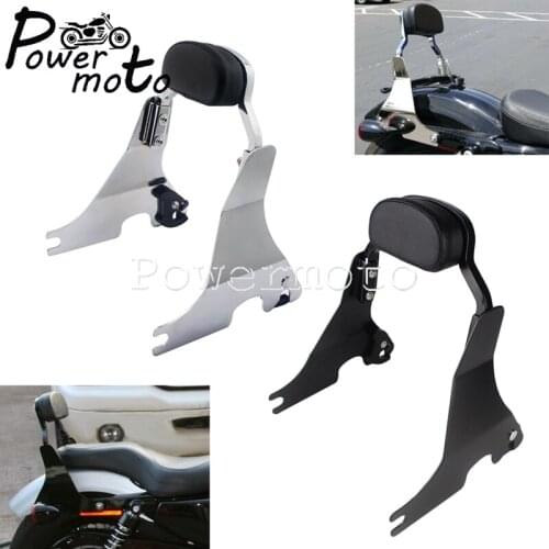 Black/Chrome Rear Short Sissy Bar Backrest for Harley Sportster XL 1200 Custom SuperLow XL883L Forty Eight Iron 883 XL883N 04-20