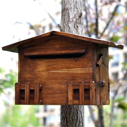 Solid Wood Home Milk Box Wall-Mounted Retro Letter Box Villa Door Delivery Box Outdoor Letter Email Box Garden mailbox