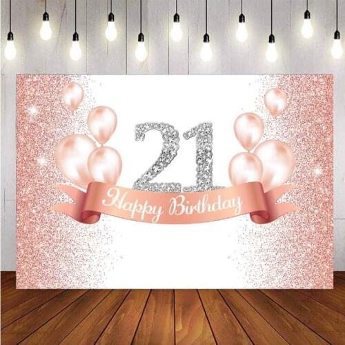 Rose Gold 21th Photo Backdrop Pink Balloon Lady Girls Happy Birthday Party Photography Background Photographic Studio Banner