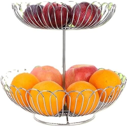 Hot selling fruit basket storage stainless steel 2 tier metal fruit basket
