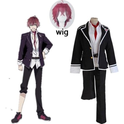 Anime Diabolik Lovers Sakamaki Ayato Cosplay Costume School Uniforms Halloween Party Wear Outfit Blazer Pants Tie Belt and wig