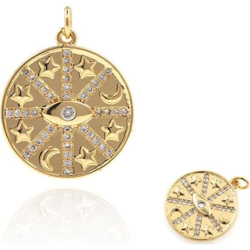 Brass Star Pendant Micropavé CZ Imitation Diamond Lucky Eye Necklace Evil Eye Jewelry Gold Moon Star Bracelet 25.8x20.2x2.3mm