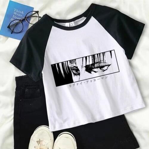 Levi Anime Attack On Titan Crop Top Y2k Women T-shirt Short Sleeve Tees Harajuku Shingeki No Kyojin Graphic Tees Manga Drop Ship