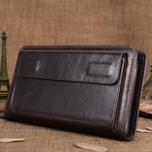 Male Portomonee Zipper Clutch Bag With Handle Genuine Leather Long Wallet For Men/boy Wallet Purse For Document