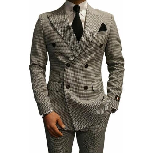 Vintage Double Breasted Mens Suit Jacket Pant 2 PCS Dark Gray Custom Made Formal Suits Wedding Tuxedos Business Men Wear