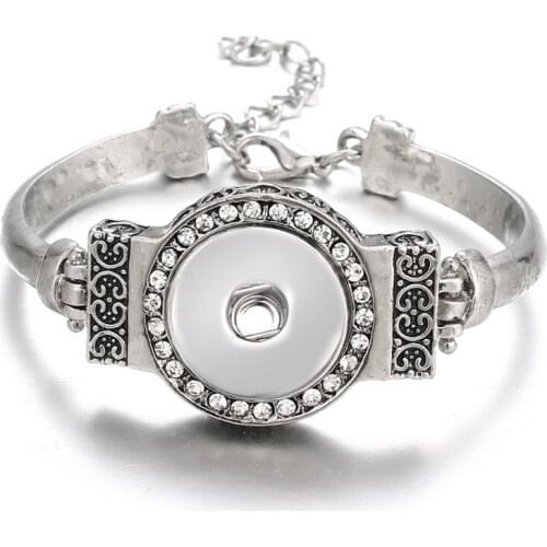 New Fashion SG0142 Beauty Pattern silver plated Rhinestone Vintage charm snap Bangle fit 18MM snap buttons jewelry