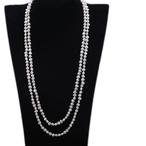 60cm 24'' 2 strands 6x7mm bright white baroque flat pearl necklace natural freshwater pearl Woman Jewelry 35cm 14'' 43cm 17
