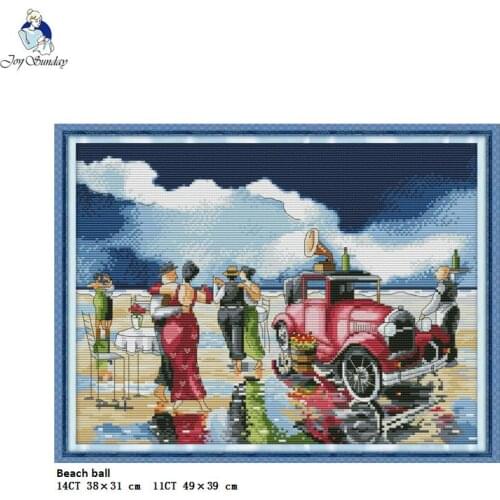 Joy Sunday Beach Party Counted Cross-stitch 11CT 14CT DMC DIY Hand Cross Stitch Fabric for Embroidery Home Decor Needlework