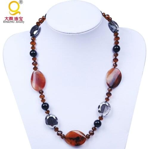 Retro stone crystal necklace black and brown stone beads necklace jewelry marquise shape crystal faceted crystal beads necklace