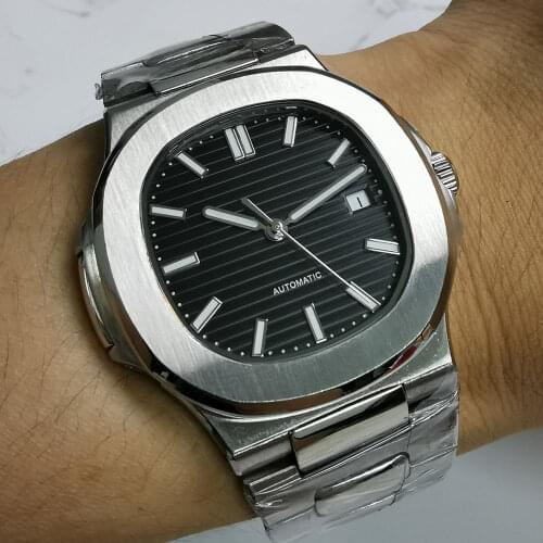 40mm Miyota 8215 Luxury Square Automatic wrist watch men sapphire glass ss bracelet waterproof black dial