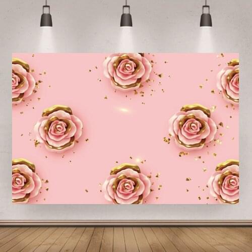 Pink Theme Rose Decoration Vinyl Girl Birthday Party Decor Backdrop Studio Photography Wedding Ceremony Background Prop Supplies