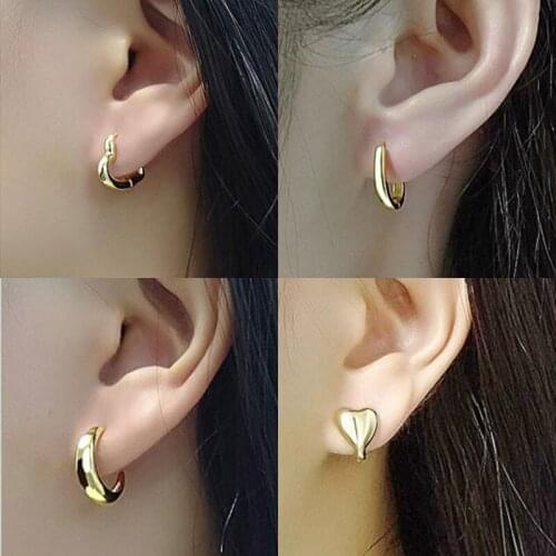 Simple Cute Heart-shaped Safety Pin Earrings for Women Femme Circle Square Geometry Piercing Stud Earrings Wedding Party Jewelry