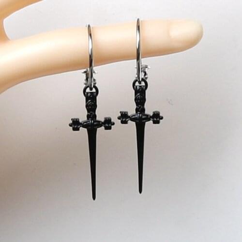 Sword Hoops earrings The dark witch pendant Gothic black sword jewelry A gift for your girlfriend women classical new
