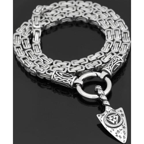 Nordic viking rune with Gungnir Amulet Stainless steel Valknut Rune pendant necklace -king chain with valknut gift bag
