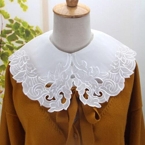 Super exaggerated embroidery flower big shawl student shirt Elegant False Collar Cute Style Novelty Bow Choker Neck Solid Cotton