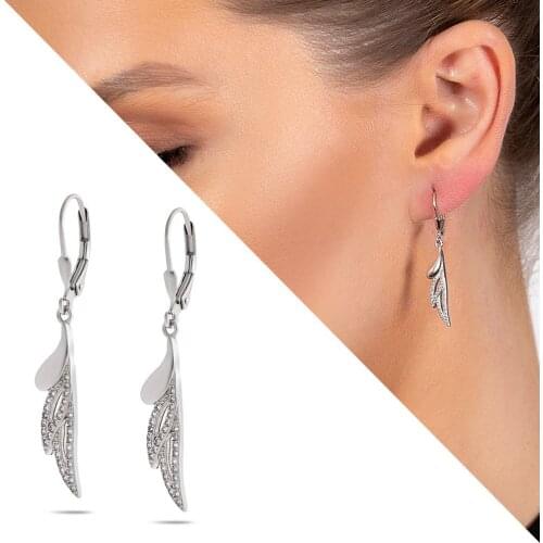 Tesbihane Zircon Cubic Zirconia Leaf Design 925 Sterling Silver Female Stud Earrings