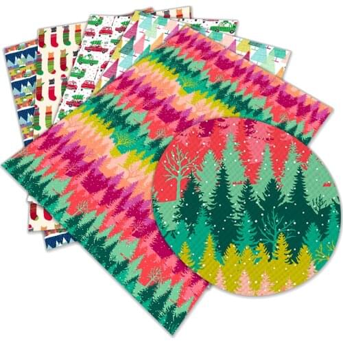 Christmas Tree Vinyl Synthetic Pattern Printed Faux Leather for Bow Centers DIY Decoration Crafts 30*136cm