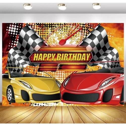 Yellow Red Race Car Birthday Backdrop Racing Flags Theme Boy Children Toys Party Decor Grid Banner Background Photography