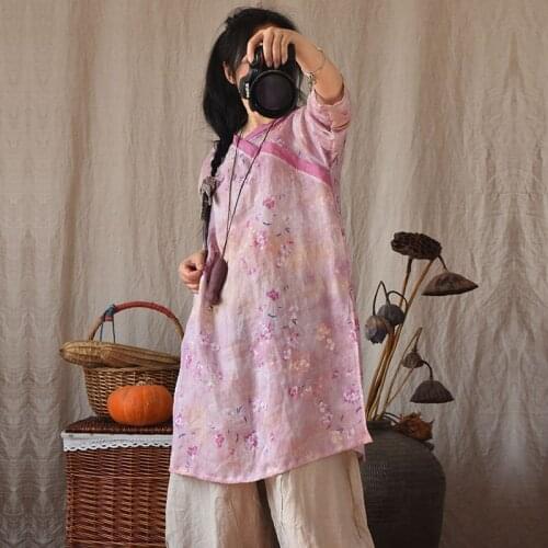 Women Loose Patchwork Ramie Shirt Blouse Tops Female 2021 Vintage Ramie Shirt Ladies Summer Autumn Blouse 2021