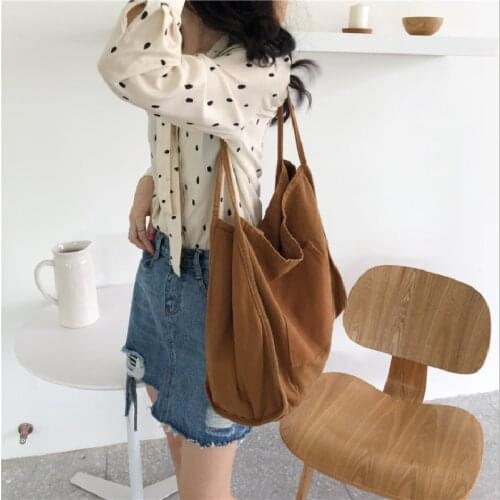 Female Handbags Ins Retro Canvas Bag Chic Large Capacity Casual Thick Cloth Tote Bag Pocket Portable Shopping Bags Сумка Женская