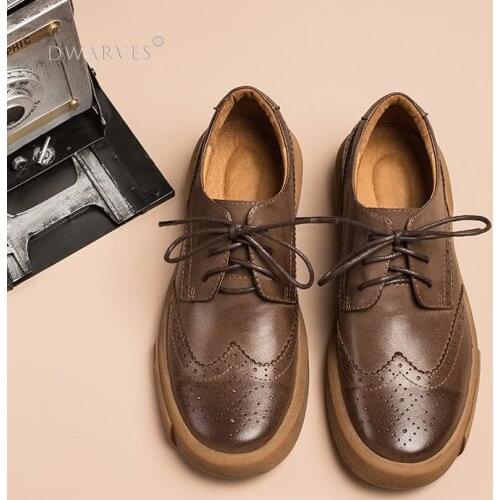 Women Handmade Sheepskin Brogue Oxfords & Tie Flats Elegant Coffee/Black/Brown