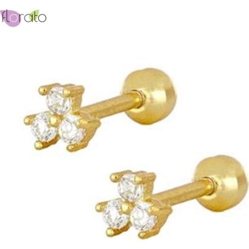 Gold Color Zircon Stud Earrings For Women 925 Sterling Silver Ear Needle Mini CZ Crystal Stud Earrings Cute Tiny Earings Gift