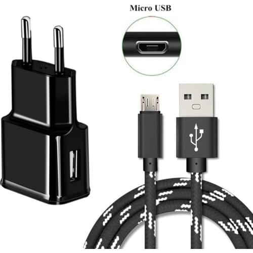 1M 2M Micro USB Charger Wire Nylon Cord + Travel EU Charger For Samsung Galaxy J4 J6 plus A6 J8 J3 2016 J2 J5 Prime J7 Neo 2017