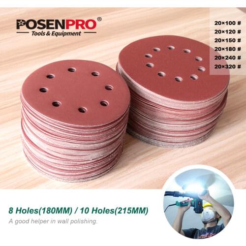 180mm/215mm Sanding Disc Sandpaper Assorted holes 100/120/150/180/240/320 Grit For 180/215 Electric Dry Wall Sander Polisher