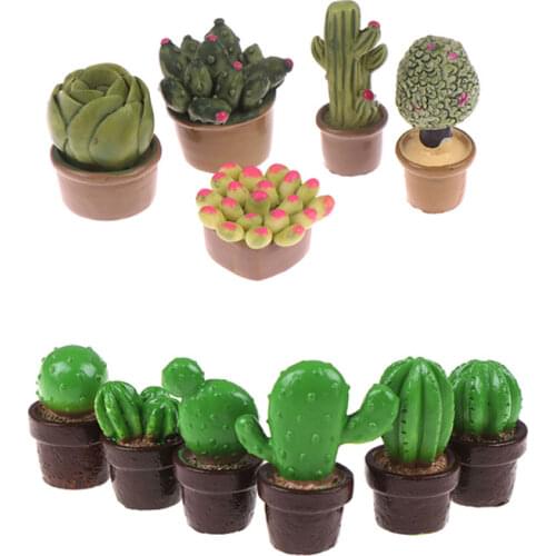 2Pcs/5Pcs Cute Green Mini Tree Potted For 1:12 Dollhouse Miniature Cactus Green Plant In Pot DollHouse Simulation Potted