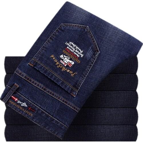 2019 New Arrival Kenty Shark Fashion Mens Jeans Men Asian Size 29-42 Pants embroidery pattern Top quality Jeans men 1777