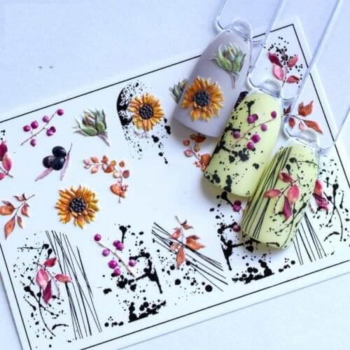 3D Acrylic Engraved Nail Sticker Embossed Warm Sun-Flower Water Decals Empaistic Nail Water Slide Decals Valentines Gift Z0385