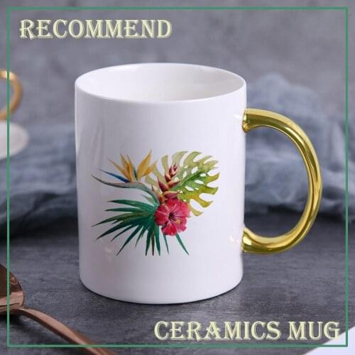 Watercolor tropical leaves Cup Ins Mugs Coffee Mug Creative Ceramic Water Milk for Breakfast Cups Girl dia madre Gift KTZW-056