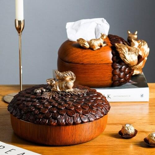 European Light Luxury Paper Towel Holder Tissue Box Home Living Room Coffee Table Modern Ashtray Creative Squirrel Storage Tray