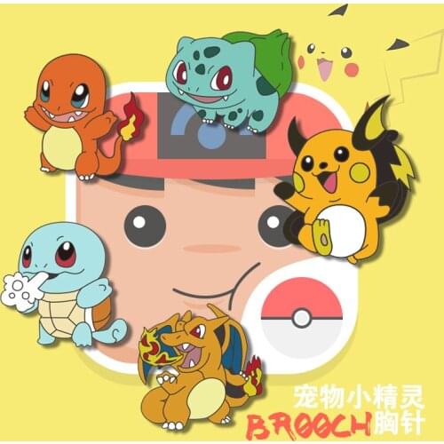 TAKARA TOMY Pokemon Action Figure Cartoon Creative Pokemon Pikachu Charmander Squirtle Brooch Animation Peripheral Pin Badge